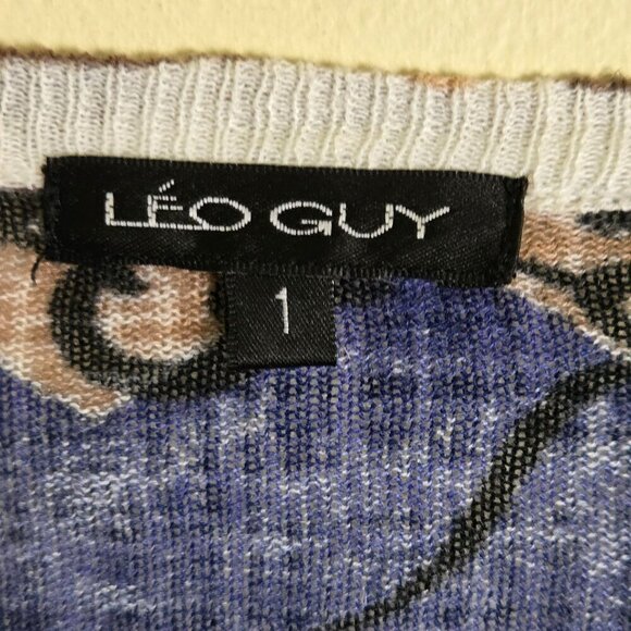Leo Guy Paris Linen Cotton Lightweight Blue Pattern Cardigan Sweater Size S - Picture 3 of 4